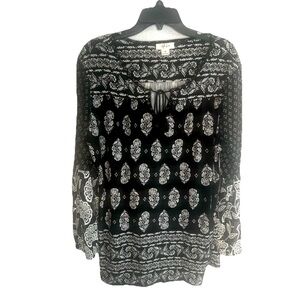 Style & Co Women Peasant Blouse Black Floral Embroidered  V-Neck Top Plus XL